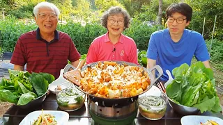 솥뚜껑 치즈 닭갈비 먹방~! 마무리 치즈 볶음밥 (오이게맛살 냉채, 상추물김치) Stir fried chicken with cheese Mukbang / Korean Recipes