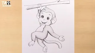 How to draw Happy Baby monkey on a tree@TaposhiartsAcademy