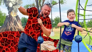 EScAPE the LAVA MONSTER! The Floor is LAVA Challenge with Mom & DAD at the PARK Playground FOR KiDS!