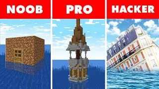 Noob vs. Pro vs. Hacker : SINKING HOUSE SURVIVAL CHALLENGE! In Minecraft Animation