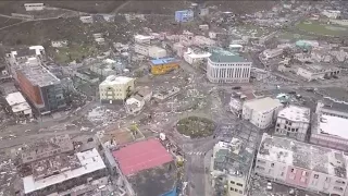 Aerial footage of hurricane Irma destruction on Tortola island