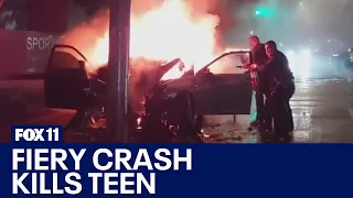 16-year-old girl killed in fiery Encino crash - Driver only 14