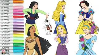 Disney Princess Coloring Book Compilation Aurora Pocahontas Mulan Rapunzel Cinderella Snow White
