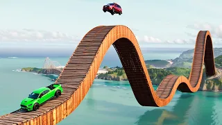 Cars vs Roller Coaster Bridge x Upside Down Speed Bumps ▶️ BeamNG Drive