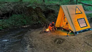 SOLO CAMPING; Survival Fishing Catch & Cook - Bushcraft Skills - Outdoor Cooking