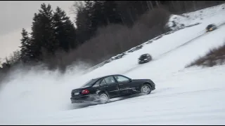 Winter Drifting in Mercedes-Benz W211 E500 around the track - Nemuno Ziedas Winter Trackday
