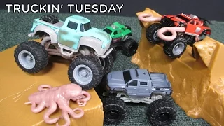 Truckin' Tuesday Monster Trucks Movie Toys! Ragin' Red Big Rock Jump Set Too!