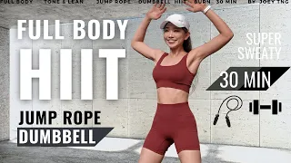 30 min FULL BODY HIIT WORKOUT with Jump Rope & Dumbbell // 全身暴汗有氧训练 + 跳绳 + 哑铃
