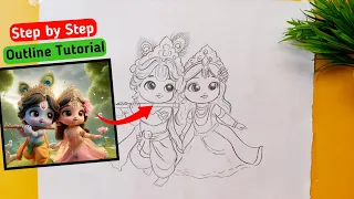 Cute Radha Krishna drawing🥰 | How to draw Lord Krishna and Radha easy | Radha Krishna drawing |