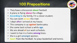 100 Prepositions List and Example Sentences
