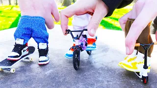 BMX Finger with Finger Skateboard and Finger Scooter Collaboration |Tech Deck Ramp | Skate Park