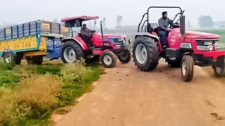 Mahindra Arjun Novo 605 In Full Power Pulling Fully Loaded Trailer