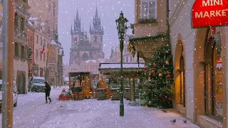 Snowfall in Prague ✨ Christmas Walk in Old Town 4k HDR - Beautiful Czech Winter Snow Ambience
