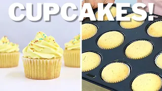 FLUFFY Vanilla Cupcakes! How to make classic MELT-IN-YOUR-MOUTH cupcakes