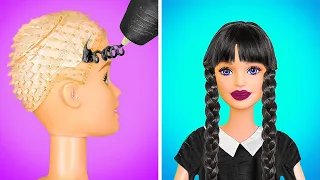 NEW COOL Hairstyle for DOLL! Wednesday VS Enid Doll Makeover | Rich VS Broke 3D Pen Hacks by TeenVee