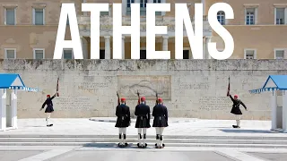 Evzones Greek Presidential Guard Change in front of the tomb of Unknown Soldier Monument in Athens