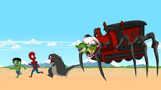 Rescue TEAM Spiderman & Hulk From EVOLUTION of CHOO CHOO CHARLES: Size Comparison | Godzilla Cartoon