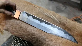 Forging a Damascus san mai bowie knife, part 3, forging the habaki.