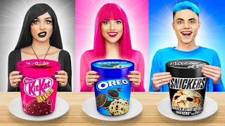 Epic Color Challenge! Pink VS Black VS Blue Food In One Color For 24 Hours by RATATA COOL
