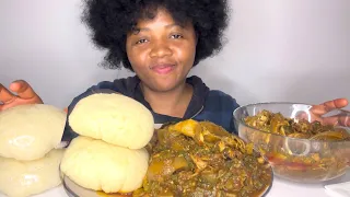 ASMR FUFU MUKBANG || EBA AND OKRA SOUP || AFRICAN FOOD MUKBANG EATING SHOW