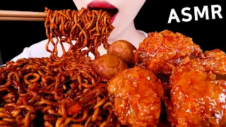 ASMR SPICY FRIED CHICKENS, SPICY BLACK BEAN NOODLE, JJAPAGURI 짜파구리, 양념치킨 EATING SOUNDS MUKBANG 먹방