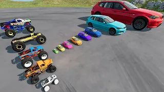 Big & Small Monster Trucks vs Big & Small Cars | BeamNG Random