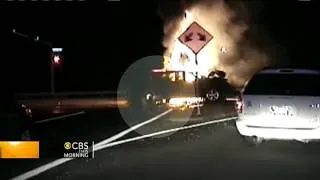 Caught on dash cam: Driver pulled from burning vehicle