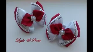 Простые бантики из атласных лент МК Канзаши / Simple bows of satin ribbons, Kanzashi MK