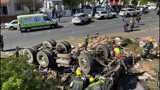 Runaway Truck Collides With Many Cars, Overturns in Cape Town CBD