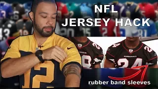 NFL Football Jersey Hack: Rubber band sleeves! (baggy sleeve fix)