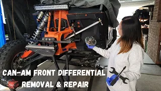 CAN-AM MAVERICK X3 TURBO Front Differential Removal & Repair #BROKEN #DIY #CANAMX3