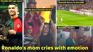 🥺 Ronaldo's mom cries with emotion, Ronaldo 200 caps award 🏆, Family React, Portugal Vs Slovakia 3-2