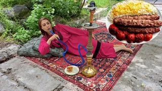 Traditional Village  Lifestyle Of Iranians |  Making Kebab Koobide + Set up a Hookah