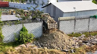 Successfully 100% Of Dozers Breaking Stone Fence To Building Road Across The Water Area Flood With