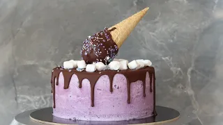 ЭТО ВОСТОРГ❗ЧЕРНИЧНЫЙ ТОРТ-МОРОЖЕНОЕ с ШОКОЛАДНОЙ КРОШКОЙ💜 Blueberry ice cream cake recipe💜