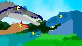 Dinosaurs Cartoons - Dinosaurs ball game | Tyrannosaurus and Spinosaurus. GreenSpino