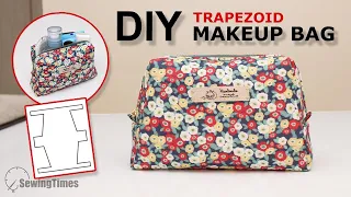 DIY Trapezoid Makeup Bag | How to make a Zippered Box Pouch [sewingtimes]