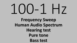 100-1 Hz. Frequency Sweep. Human Audio Spectrum. Hearing test. Bass test. Pure tone
