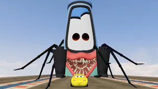 Epic Escape From The Spider Guido Head Eater | Lightning McQueen vs Spider Guido | GTA 5