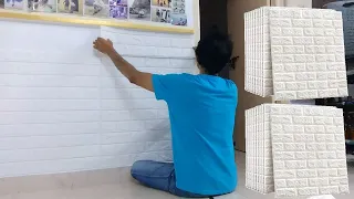 Wolpin 3D White Bricks Wallpaper Unboxing and Fixing- 70cmx77cm, 8mm thickness, Rs199 in Amazon