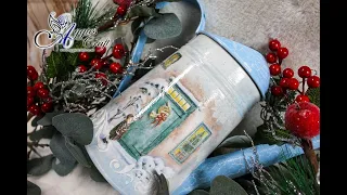 Decoupage tutorial - CHRISTMAS WATERING CAN - DIY