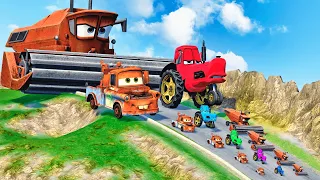 Big & Small Tow Mater vs Big & Small Tractor vs Big & Small Harvester vs DOWN OF DEATH  BeamNG.Drive