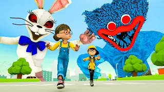 Nick & Tani Escape Giant Huggy Wuggy & Vanny Bunny - Scary Teacher 3D Cartoon Animation Ep.02