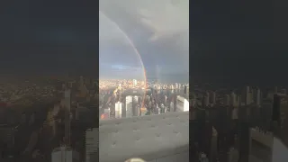 Bird's-Eye View of Double Rainbow Shining Over New York on September 11 Anniversary