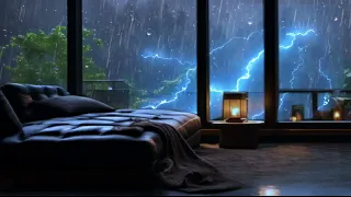 Comfortable Bedroom With Night View During Heavy Rain | Rain Sound, Rain On The Window