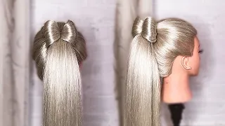 ЛАЙФХАК: САМЫЙ ПРОСТОЙ СПОСОБ СДЕЛАТЬ БАНТ ИЗ ВОЛОС ЗА 1 МИНУТУ / EASY PONYTAIL BOW TUTORIAL