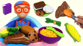 Blippi Pretend Cooking Huge Dinner Meal Time & Learning with Ryan's World Imagine Ink Coloring Book!