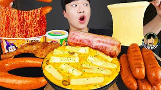 ASMR MUKBANG | RICE CAKE Tteokbokki, Fire Noodles, sausage recipe ! eating