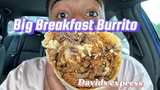 Trying the Special Burrito: Steak, Egg, Cheese, Chorizo Breakfast Burrito from David’s Express.