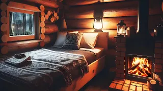 Night Cozy Cabin Ambience with Rain and Fireplace Sounds,Let the sound of rain wash away your stress